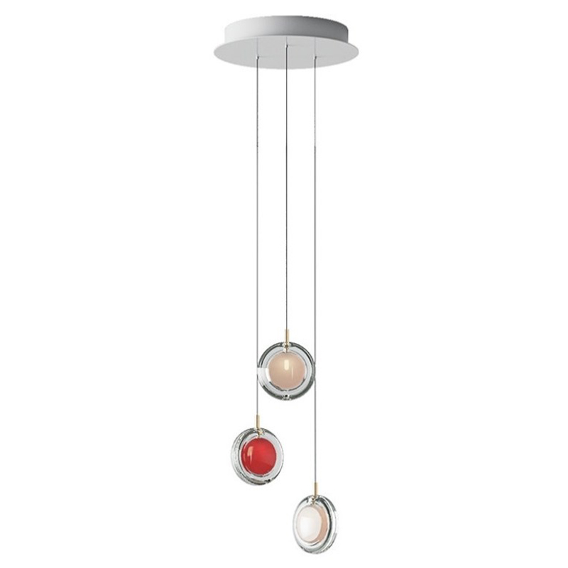 Люстра Lens 3 красный в стиле Bomma Прозрачное Стекло Красный Белый в Уфе | Loft Concept 
