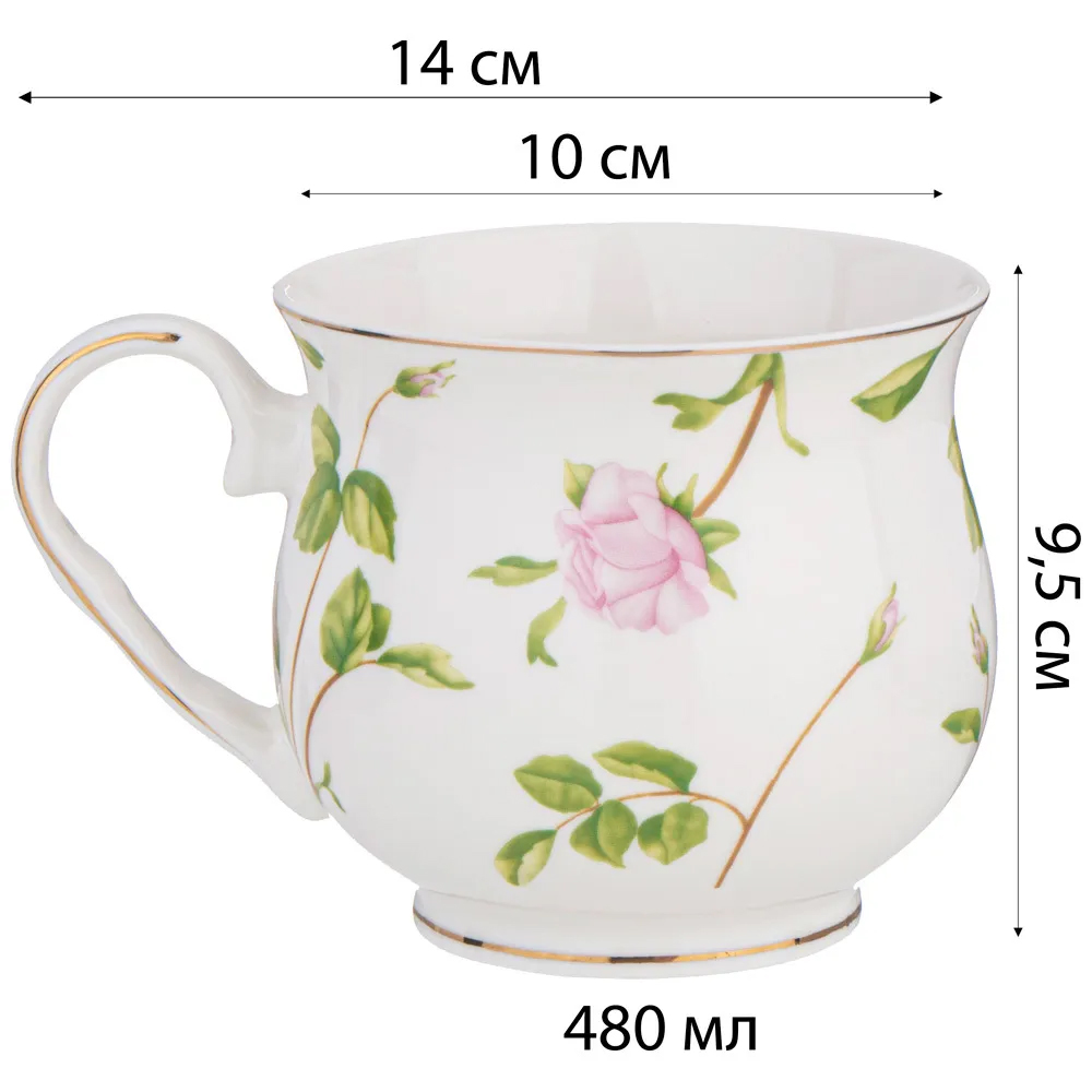 Кружка фарфоровая белая с цветочным принтом 480 мл Flower Porcelain Collection в Уфе