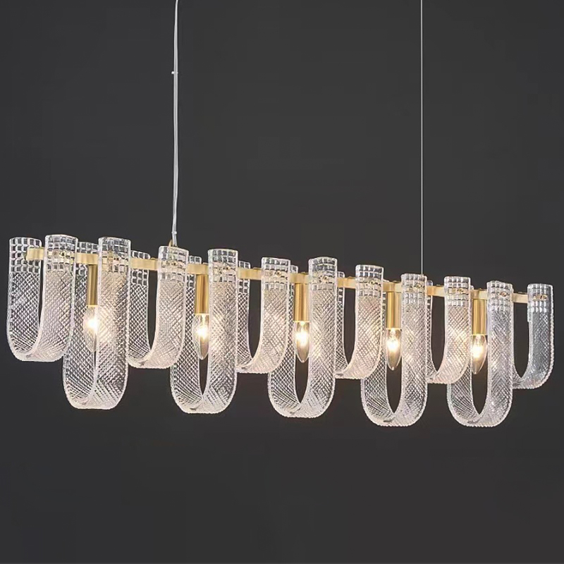 Линейная Люстра Prudence Textured Glass Linear Chandelier B Прозрачное Стекло Золотой в Уфе | Loft Concept 