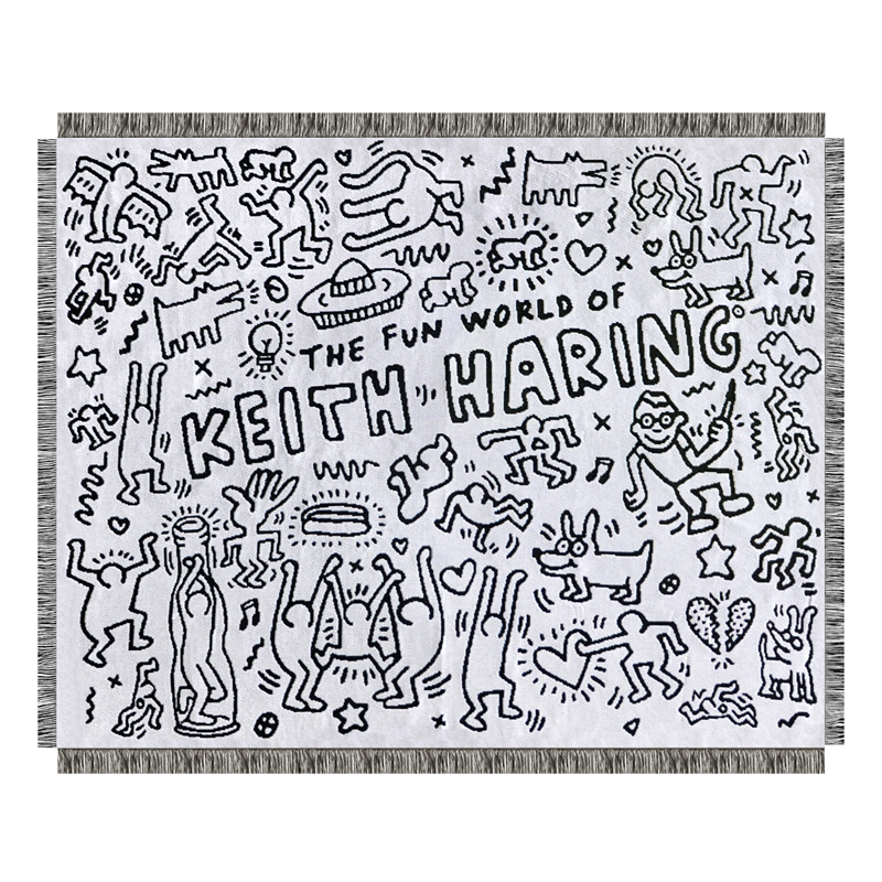 Покрывало граффити черно-белое Кит Харинг Keith Haring Bed Сover Черно-белый в Уфе | Loft Concept 