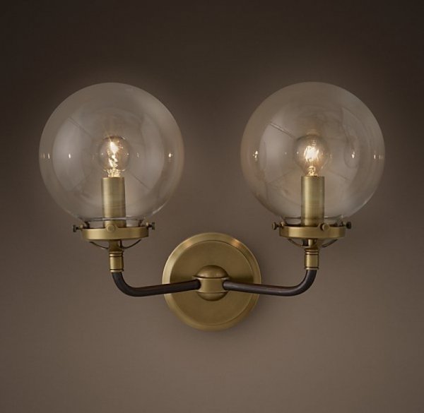 Бра Bistro Globe Clear Glass Double Sconce Brass  в Уфе | Loft Concept 