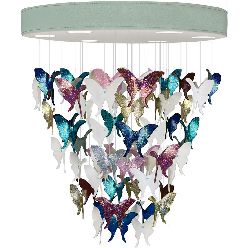 Люстра Цветные Бабочки Светло-Зеленая база Night Butterflies Chandelier Multi Color Зеленый Мульти в Уфе | Loft Concept 