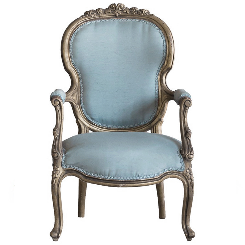 Кресло Arm Carved Chair  blue linen Голубой пастельный Темный дуб в Уфе | Loft Concept 