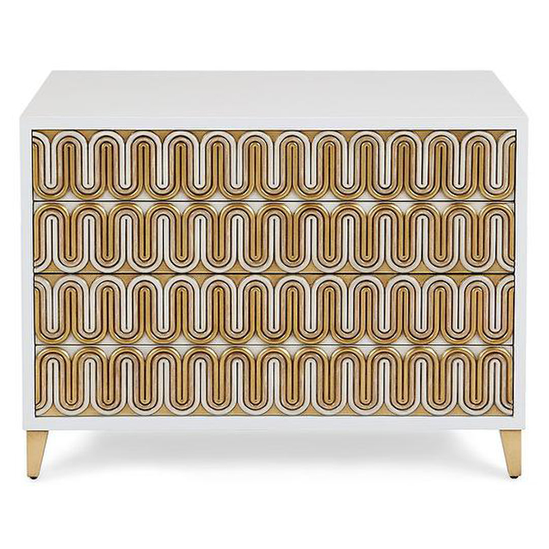 Комод Park Avenue Brass Wave Pattern Chest of Drawers Белый Золотой в Уфе | Loft Concept 