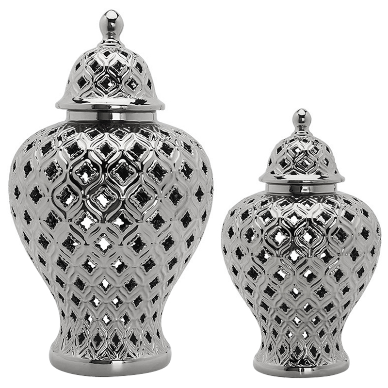 Ваза с крышкой Ceramic Silver Carving Vase Серебряный в Уфе | Loft Concept 