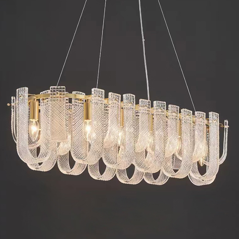 Линейная Люстра Prudence Textured Glass Chandelier A Золотой Прозрачное Стекло в Уфе | Loft Concept 