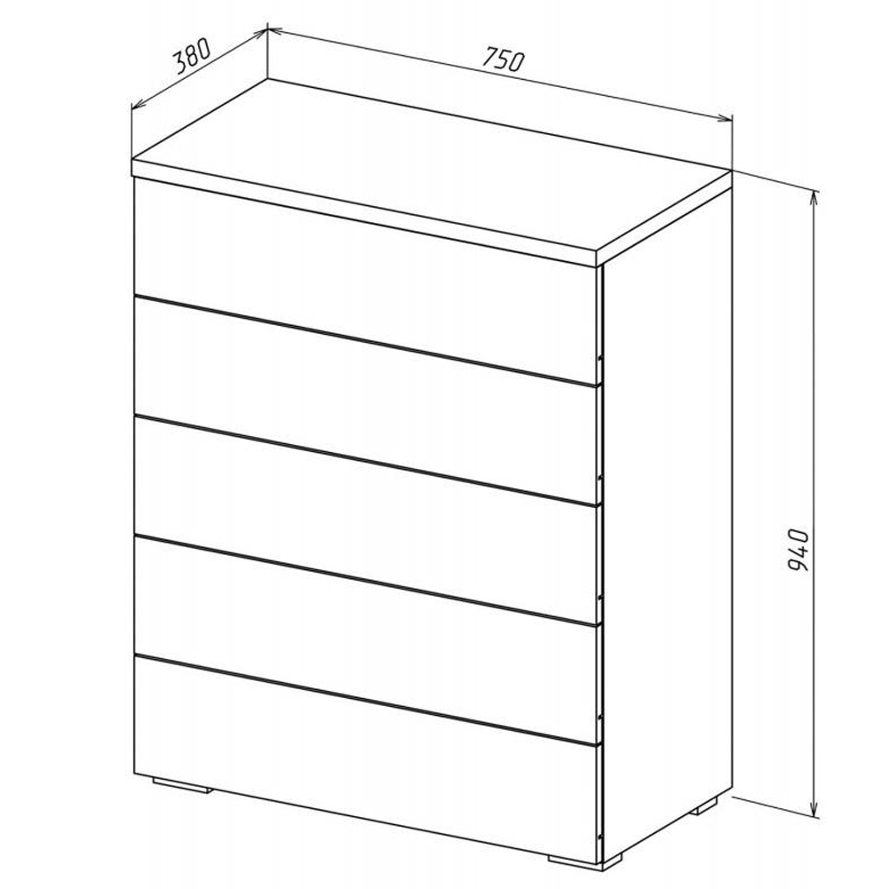 Комод с белым глянцевым фасадом с 5-ю ящиками Grace of Furniture  в Уфе