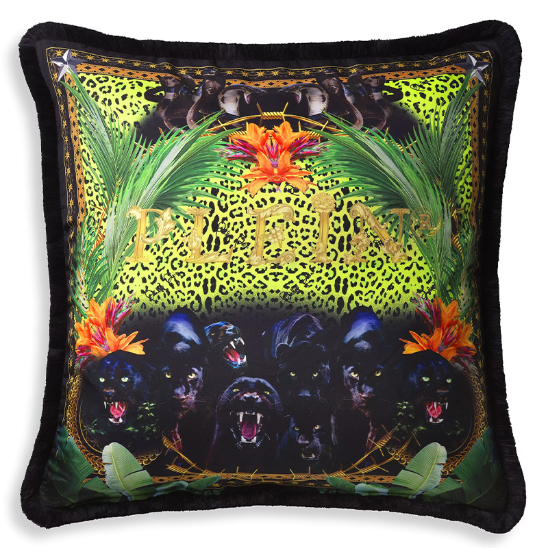 Подушка Philipp Plein Cushion Silk Jungle 70 x 70 Черный Мульти в Уфе | Loft Concept 