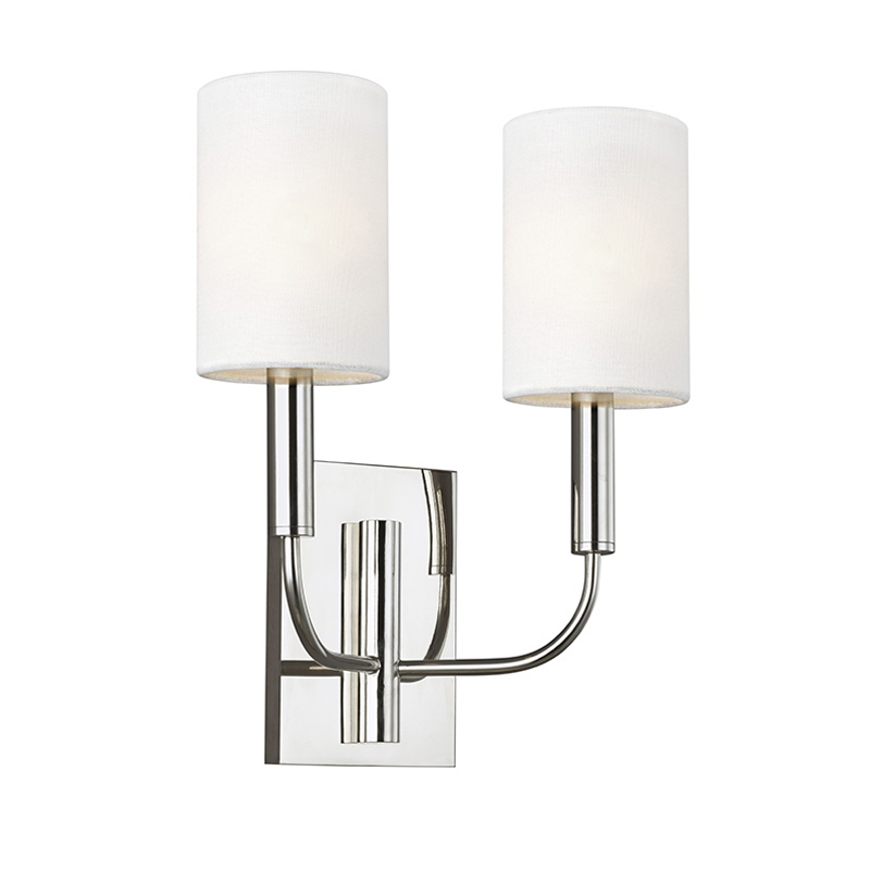 Бра с прямоугольным основанием и 2-мя белыми цилиндрическими льняными абажурами Feiss Никель Бежевый Латунь в Уфе | Loft Concept 