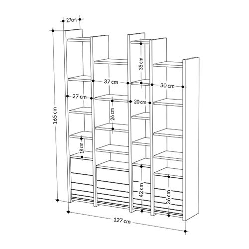 Стеллаж прямой ассиметричный с полками и 4-мя дверцами ARYA BOOKCASE WHITE в Уфе