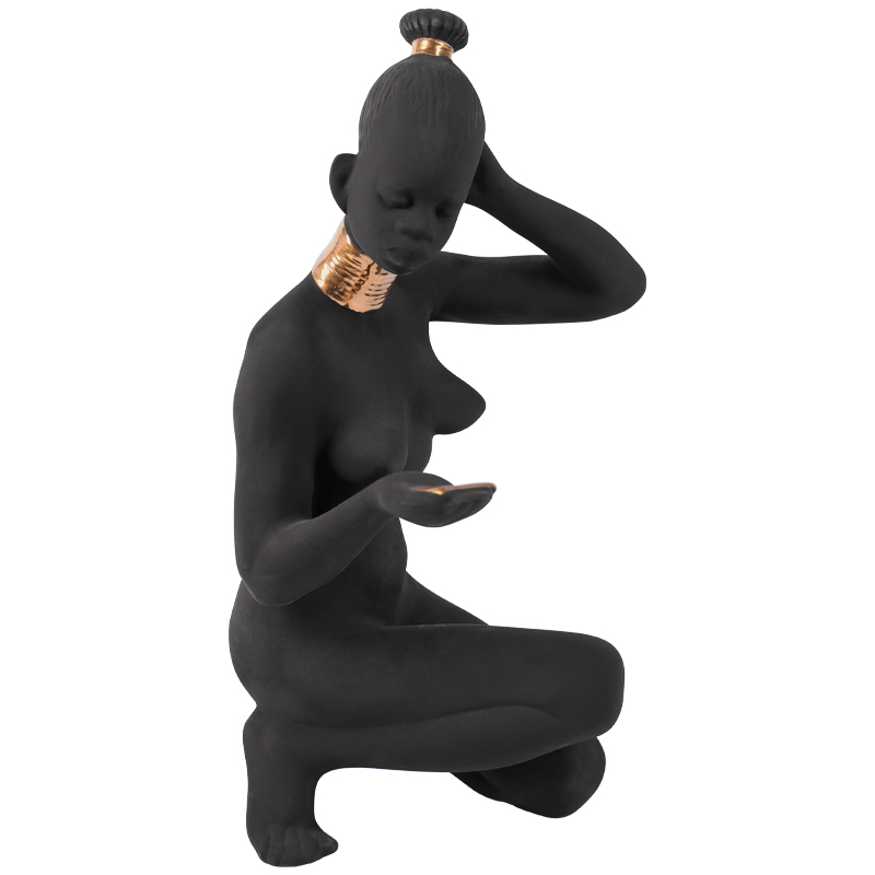 Статуэтка African Woman Sitting Statuette Черный Золотой в Уфе | Loft Concept 