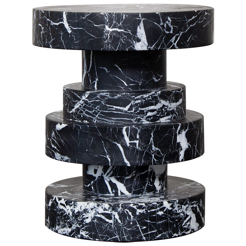 Приставной стол Apollo Stool Nero Marquina дизайн Kelly Wearstler Черно-белый Черный Мрамор Nero в Уфе | Loft Concept 