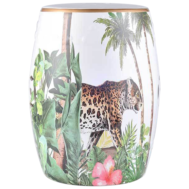 Керамический табурет Leopard Tropical Animal Ceramic Stool White Белый Зеленый Коричневый в Уфе | Loft Concept 