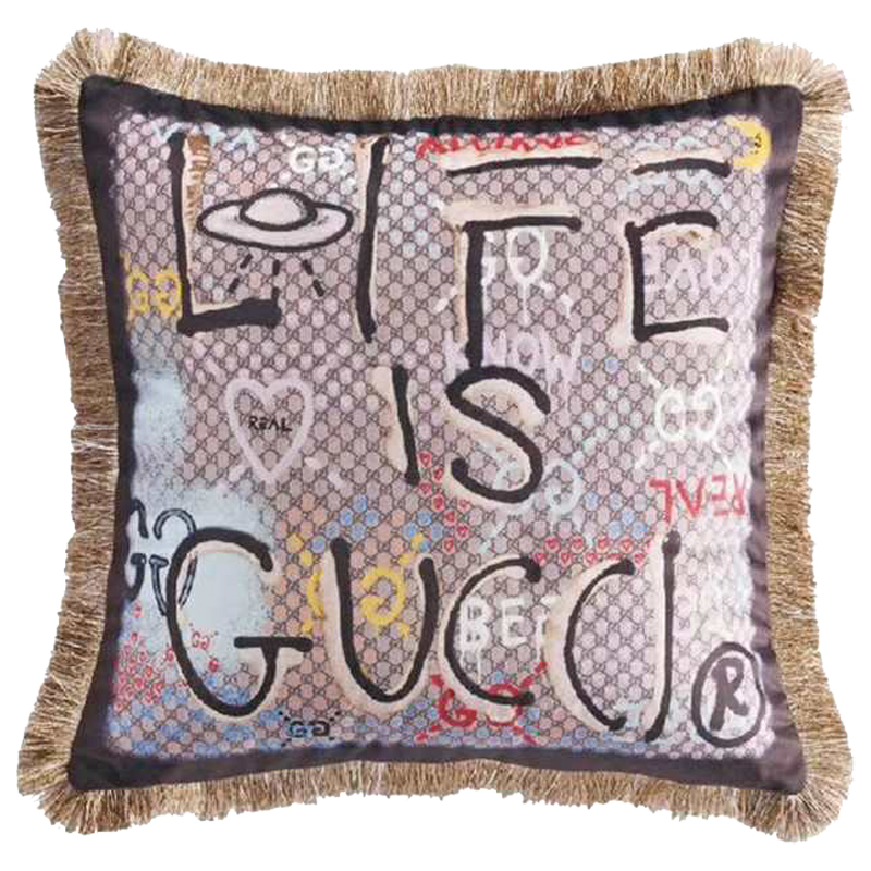 Декоративная подушка Cтиль Gucci Life is Gucci Коричневый Мульти в Уфе | Loft Concept 