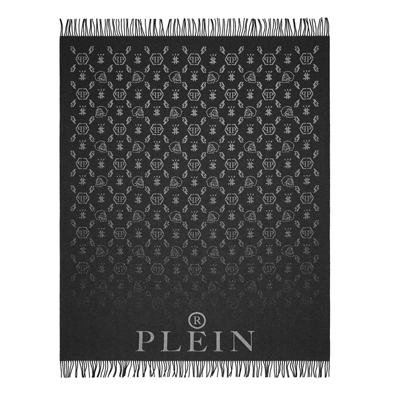 Плед Philipp Plein Plaid Cashmere Monogram Черный Серый в Уфе | Loft Concept 