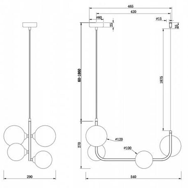 Люстра Marcan 4 Ball Chandelier Black Line в Уфе