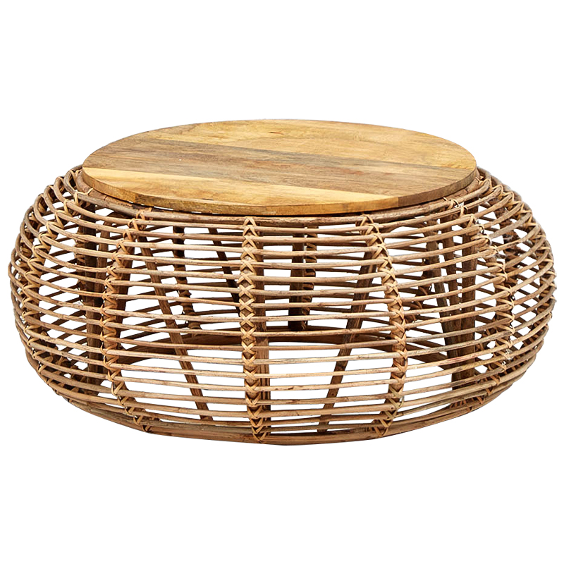 Плетеный кофейный стол с деревянной столешницей Wicker Wood Coffee Table Древесина в Уфе | Loft Concept 