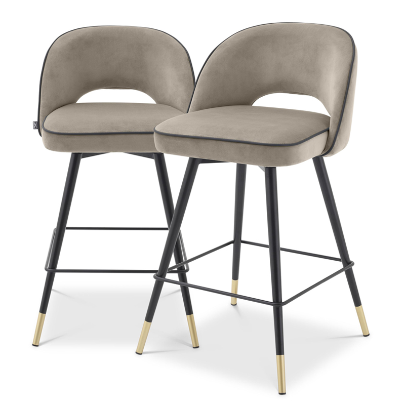 Комплект полубарных стульев Eichholtz Counter Stool Cliff set of 2 greige Бежево-серый Черный Латунь в Уфе | Loft Concept 