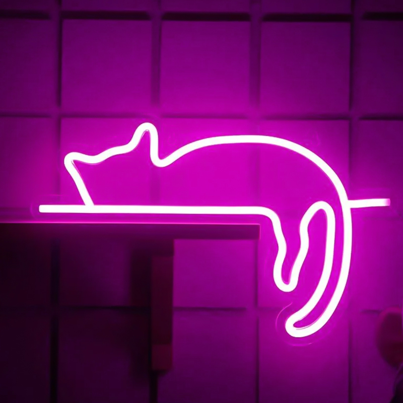 Неоновая настенная лампа Sleeping Kitten Neon Wall Lamp Розовый в Уфе | Loft Concept 