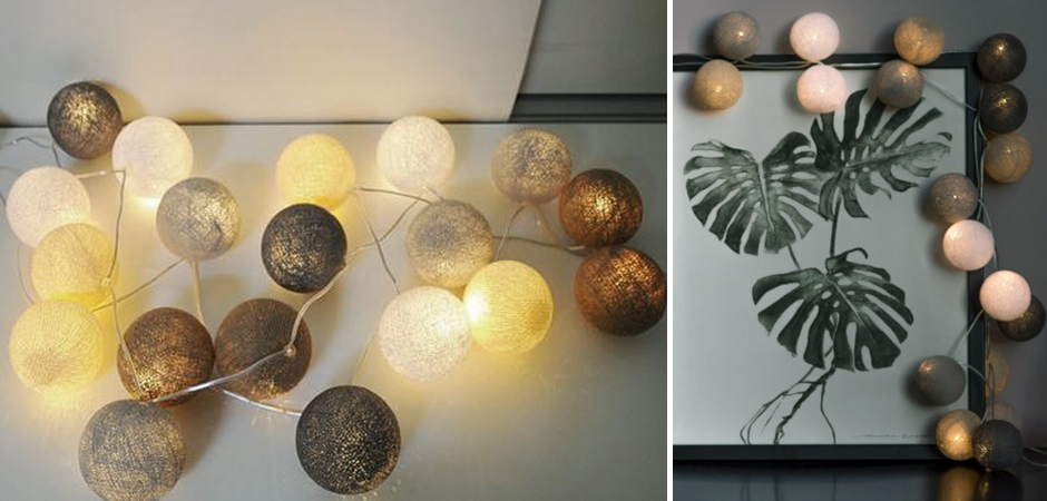 Гирлянда хлопковые фонарики Сotton Ball Sand-Grey - Loft-Concept в Уфе