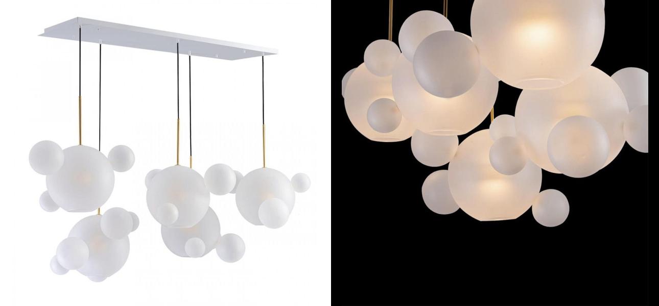 Линейный Светодиодный Светильник Giopato & Coombes Bubble Chandelier Linear Circle матовое белое стекло 5 плафонов - фото