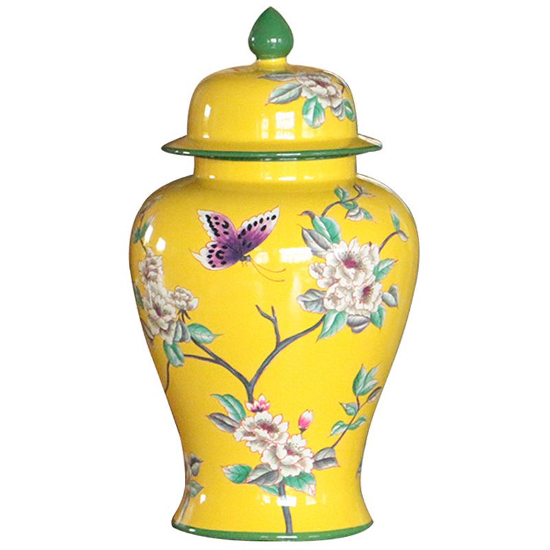 Ваза с крышкой Porcelain Yellow Garden Vase Желтый Зеленый в Уфе | Loft Concept 