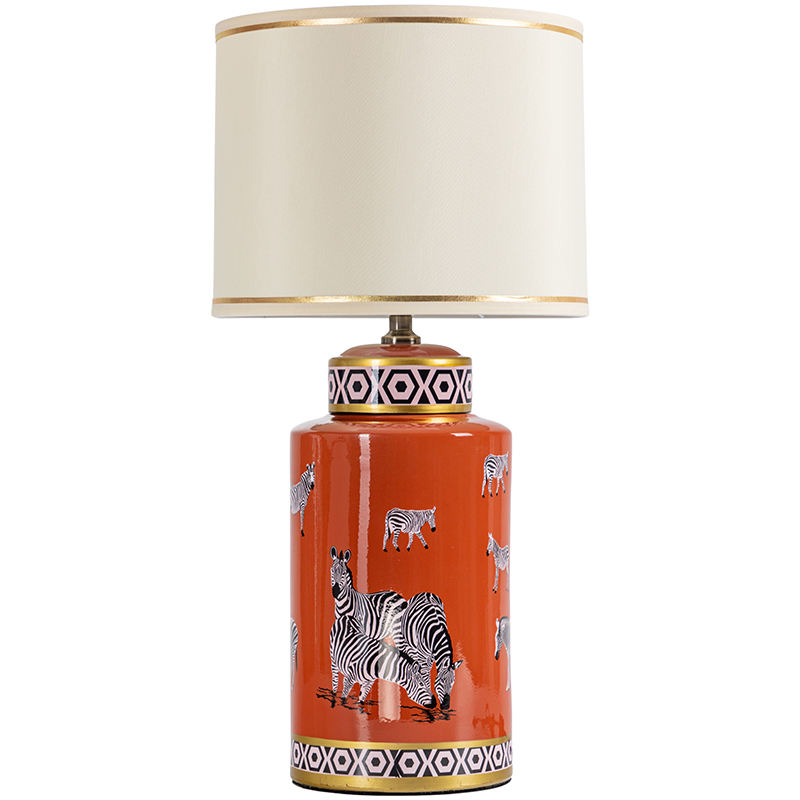 Настольная лампа Zebra Orange Lampshade Оранжевый Черно-белый Бежевый Золотой в Уфе | Loft Concept 