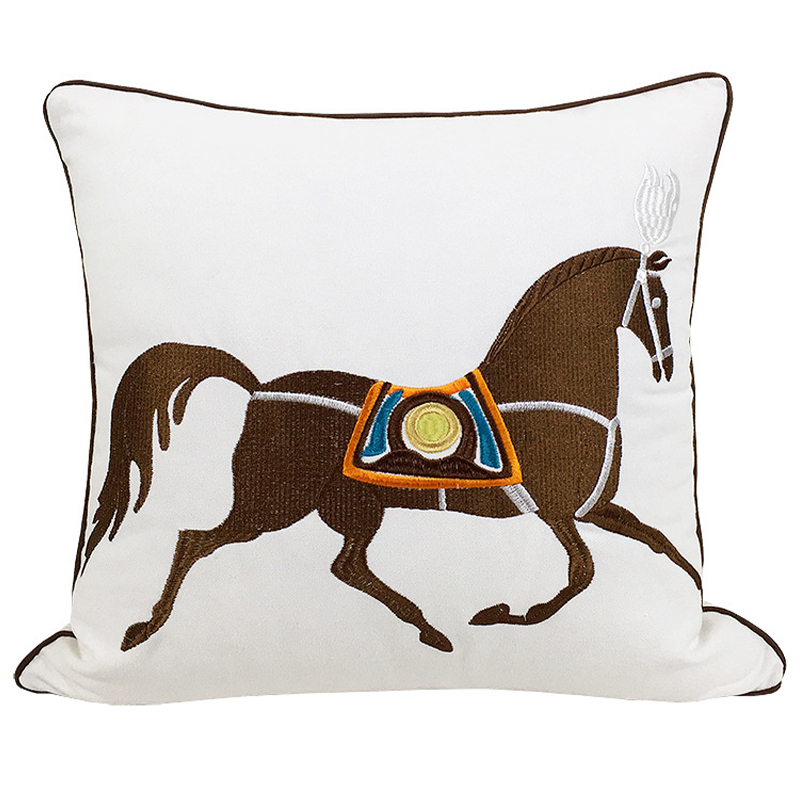 Декоративная подушка Hermes Horse Pillow Белый Коричневый Мульти в Уфе | Loft Concept 