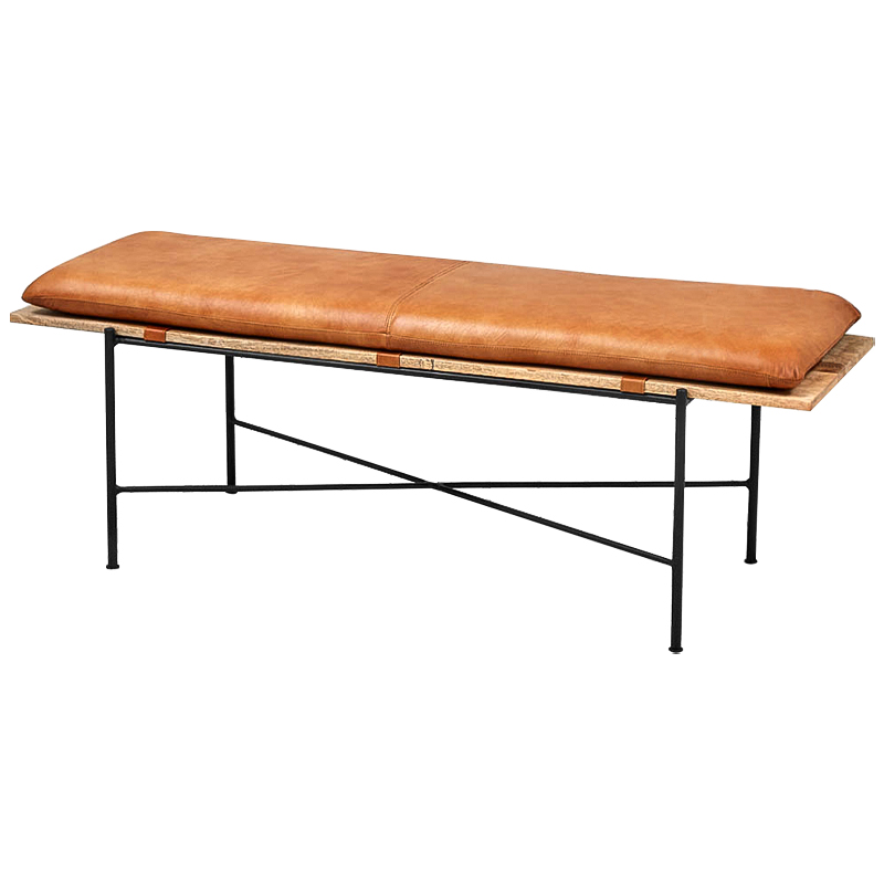 Банкетка Leather Metal Wood Bench Карамель Древесина Черный в Уфе | Loft Concept 