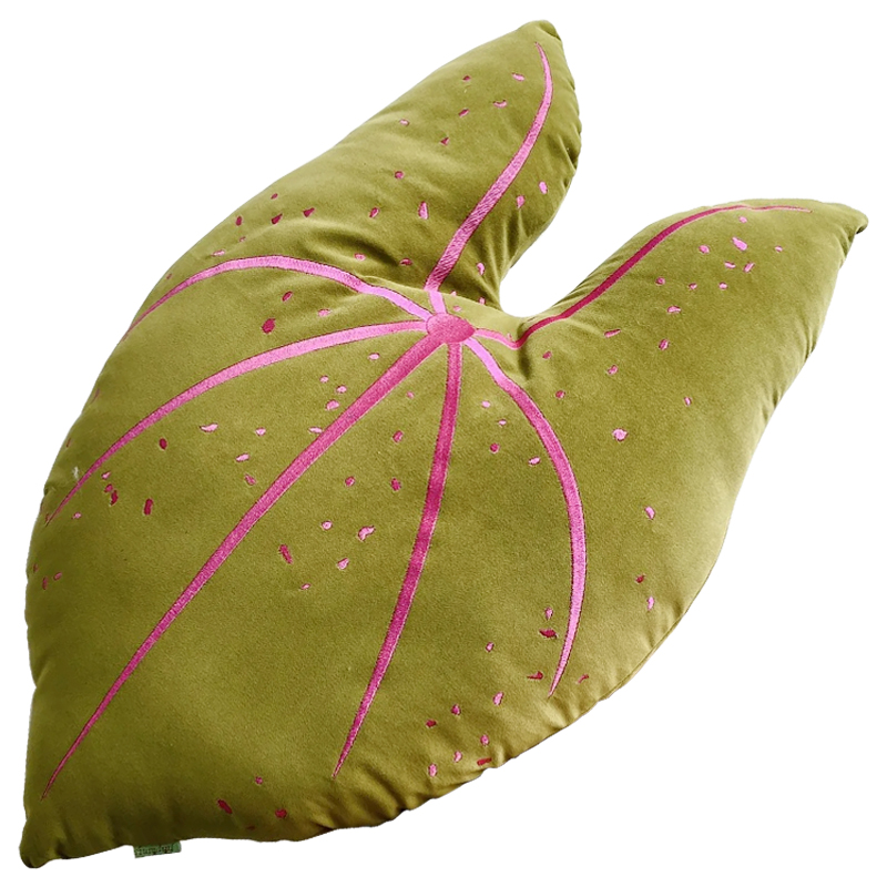 Декоративная подушка Botanical Cushion Caladium Зеленый смок Розовый в Уфе | Loft Concept 