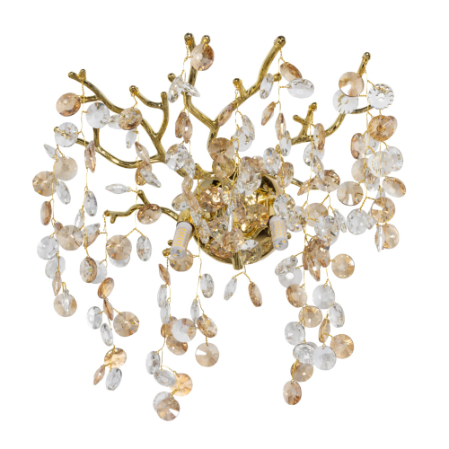Бра золотого цвета с ветвями и прозрачными хрустальнымих подвесками Droplet Chandelier Золотой Прозрачный в Уфе | Loft Concept 