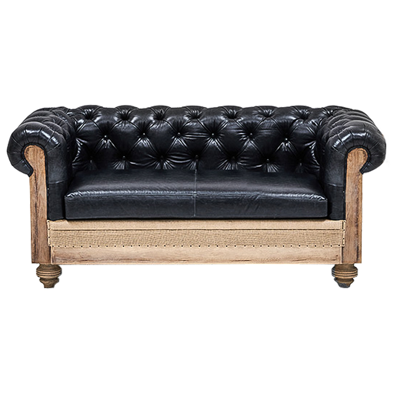 Диван Deconstructed Chesterfield Sofa double Black leather Черный Коричневый в Уфе | Loft Concept 