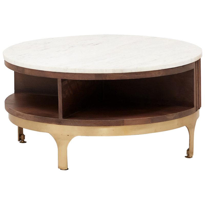 Круглый кофейный стол Sadie Round Coffee Table Белый Коричневый Латунь в Уфе | Loft Concept 