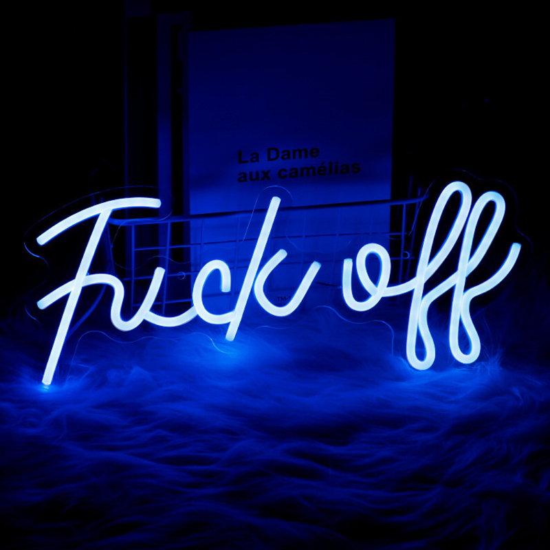 Неоновая настенная лампа Fuck Off Neon Wall Lamp Синий Синий в Уфе | Loft Concept 