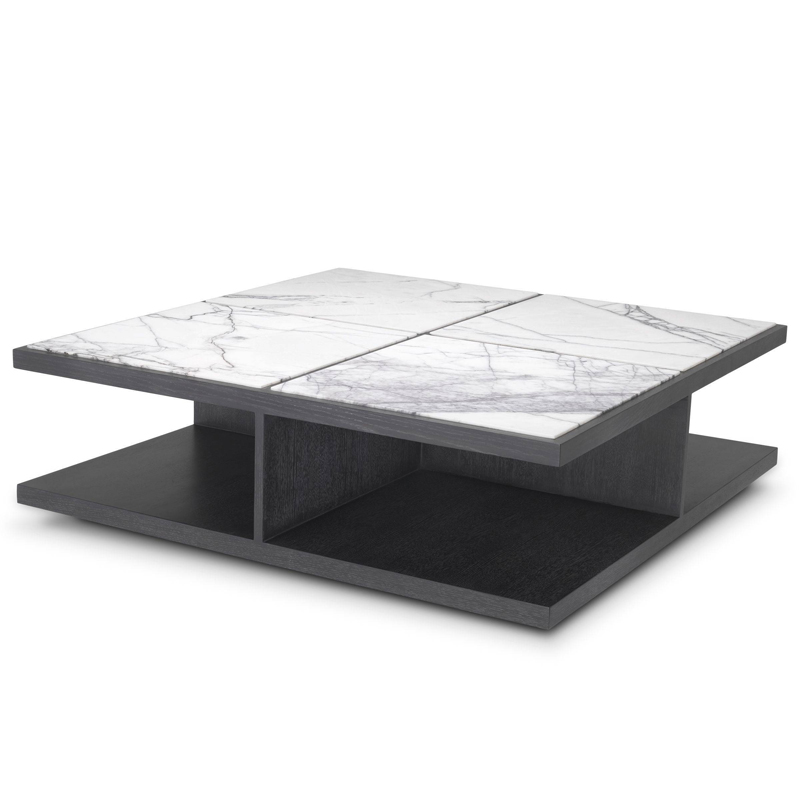 Кофейный стол Eichholtz Coffee Table Miguel Дерево Темно-Серый Белый Мрамор Bianco в Уфе | Loft Concept 