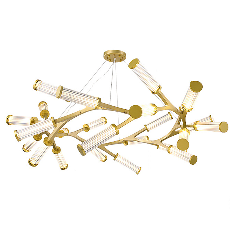 Люстра Cylinder Branches Chandelier Ring Gold Золотой Прозрачный в Уфе | Loft Concept 