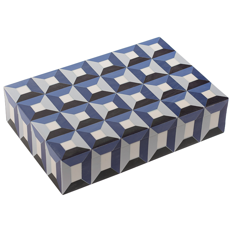 Шкатулка Squares Blue Bone Inlay Box Синий Белый Черный в Уфе | Loft Concept 