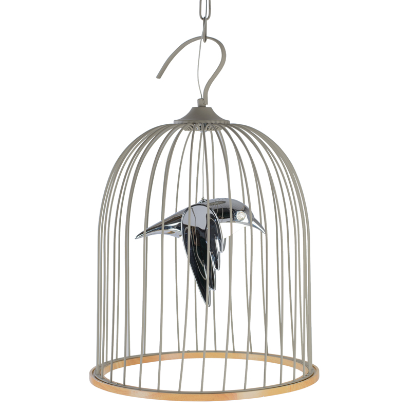 Подвесной светильник Bird in Cage Pendant Серый Хром Древесина в Уфе | Loft Concept 