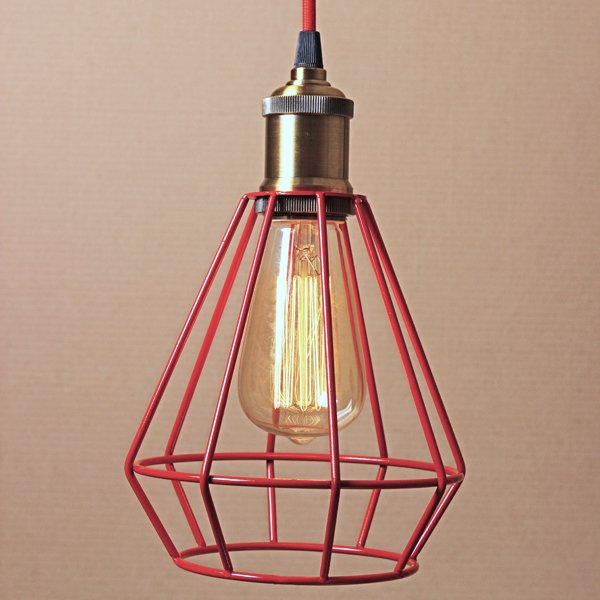 Подвесной светильник Wire Cage Pendant Punch Red Красный в Уфе | Loft Concept 