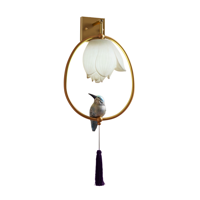 Бра White Flower and bird Sconce Глянцевое золото Белый Синий в Уфе | Loft Concept 