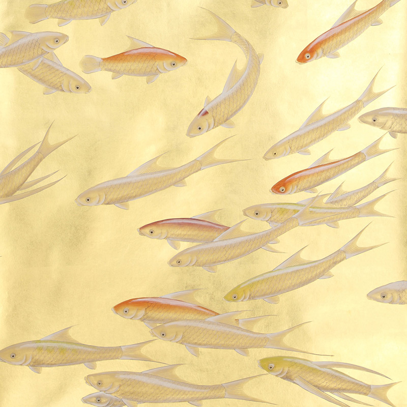 Обои ручная роспись Fishes Koi on Deep Rich Gold gilded paper  в Уфе | Loft Concept 