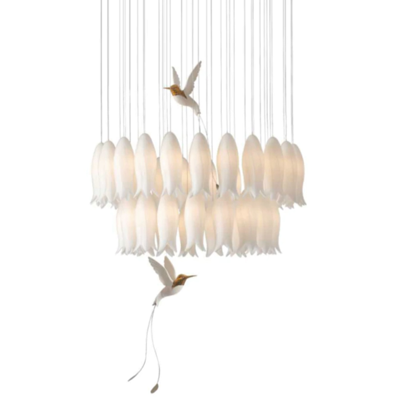 Люстра c Птичками Колибри Sagarti Pendant lamp ALBA Flowers & Birds Белый Золотой в Уфе | Loft Concept 