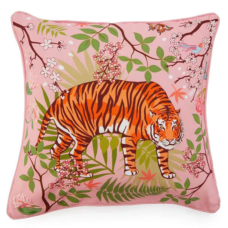 Декоративная подушка Tiger Pink Velvet Cushion Розовый Мульти в Уфе | Loft Concept 