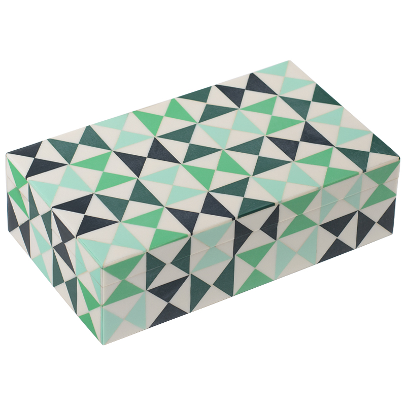 Шкатулка Small Triangles Green Bone Inlay Box Зеленый Белый Мятный в Уфе | Loft Concept 