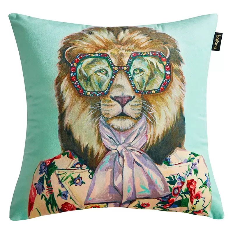 Декоративная подушка Стиль Gucci Leo Fashion Animals Cushion Mint Мятный Мульти в Уфе | Loft Concept 