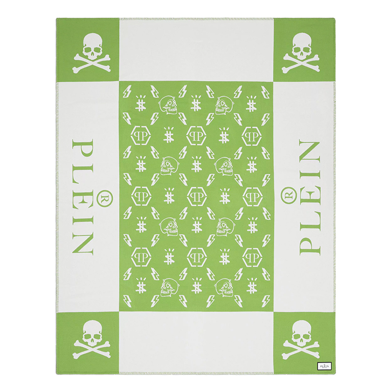 Плед Philipp Plein Plaid Cashmere Skul Green Зеленый Белый в Уфе | Loft Concept 