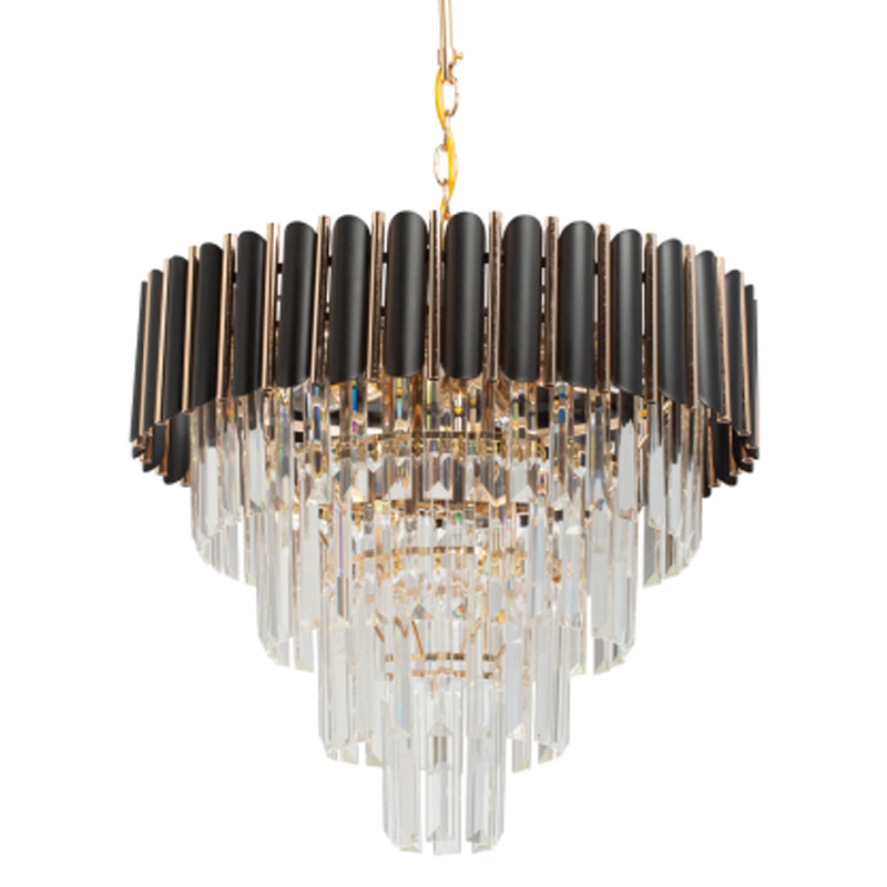 Люстра из черного металла с многоярусными подвесками из прозрачного хрусталя на золотой цепи Empire Black Chandelier Crystal Золотой Прозрачный Черный в Уфе | Loft Concept 