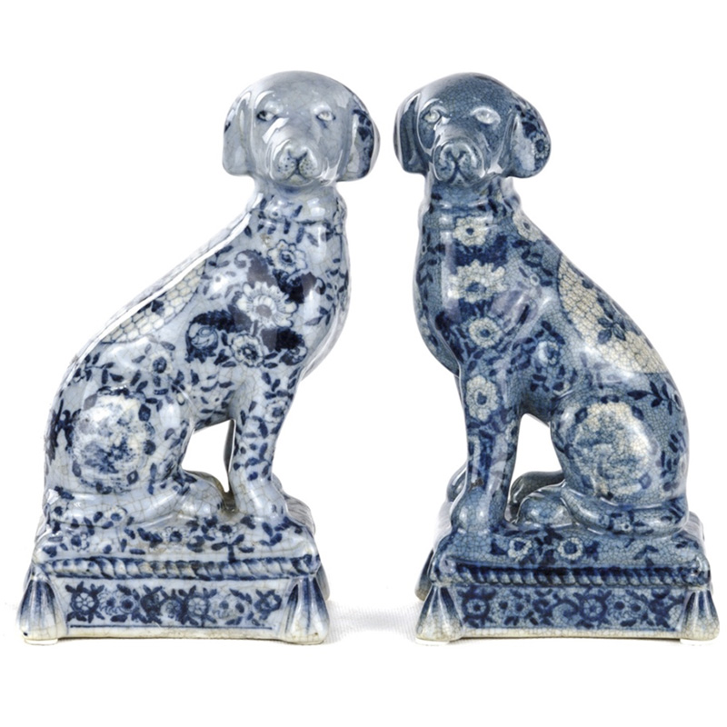 Статуэтки Oriental Blue & White Ornament Dogs набор из 2-х штук Белый Синий в Уфе | Loft Concept 