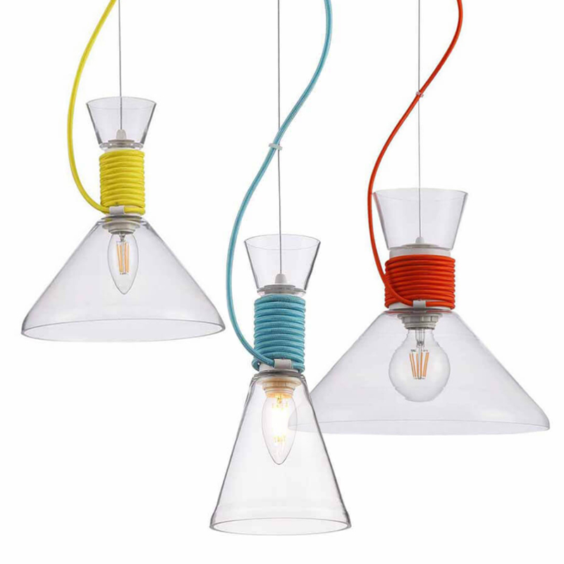 Подвесной Светильник Lamp With Multi-Colored Ropes Прозрачное Стекло Желтый Красный Голубой в Уфе | Loft Concept 