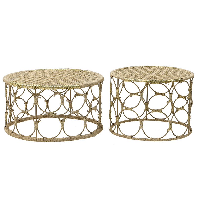 Комплект кофейных столиков Jute Metal Coffee Tables Золотой Бежевый в Уфе | Loft Concept 